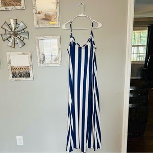 Blue and White Striped Maxi Dress